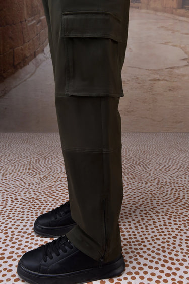 Military Green Cotton Twill Cargo Trousers - Genes Online Store