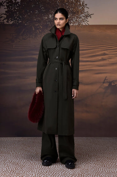 Military Green Cotton Twill Trench - Genes Online Store