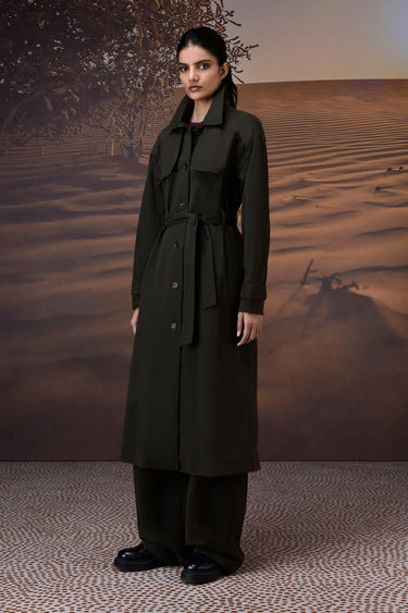 Military Green Cotton Twill Trench - Genes Online Store