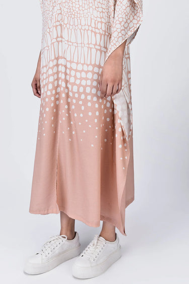 Modal V-Neck Dress with Cell Degrade Print - Melon Pink - Genes Lecoanet Hemant