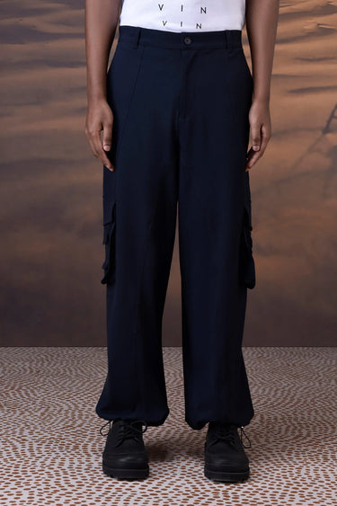 Navy Poly Viscose Lycra Cargo - Genes Online Store