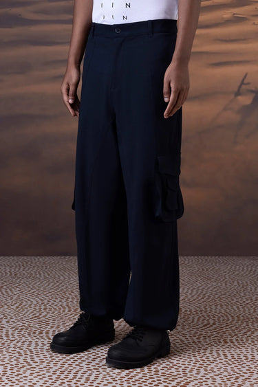 Navy Poly Viscose Lycra Cargo - Genes Online Store