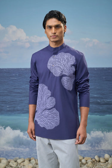 Navy Premium Cotton Poplin Embroidered Kurta