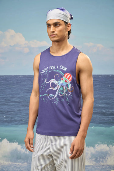 Navy Premium Cotton Single Jersey Graphic Vest