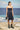 Navy poly wool pleated dress for women with sweetheart neckline