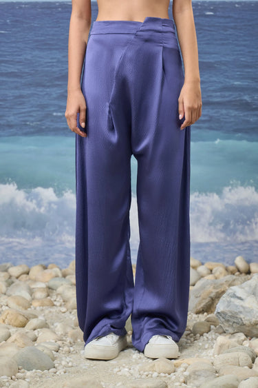 Navy Premium Silk Straight-Fit Trousers