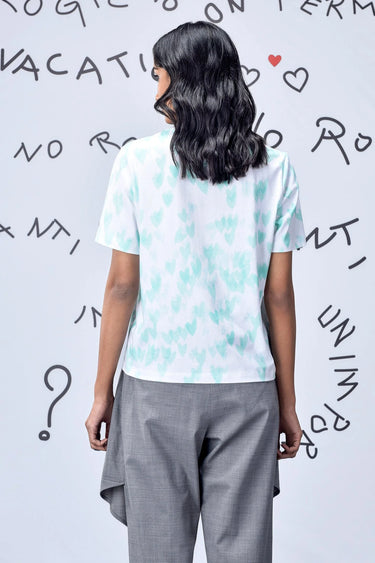 Nile Green Cotton Single Jersey T-Shirt with Heart Motif Print - Genes Online Store