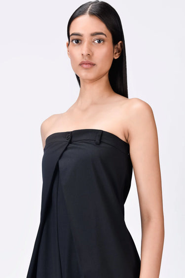 Off-Shoulder Jumpsuit with Overlapping Pleats
