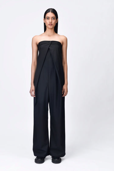 Off-Shoulder Jumpsuit with Overlapping Pleats