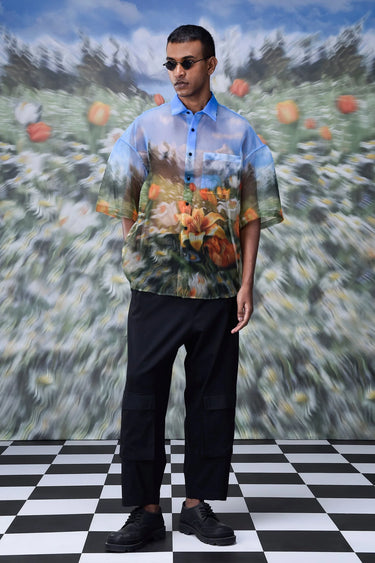 Organza Garden Print Oversized Shirt - Genes Online Store