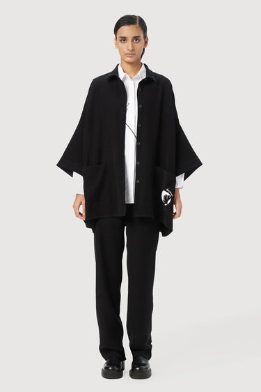 Oversized Button-Down Shirt with Artistic Stamp Print - Genes Lecoanet Hemant