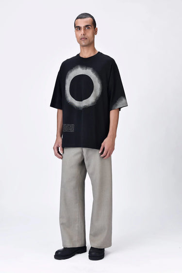 Oversized Cotton Crew Neck T-Shirt with Eclipse Print - Genes Lecoanet Hemant