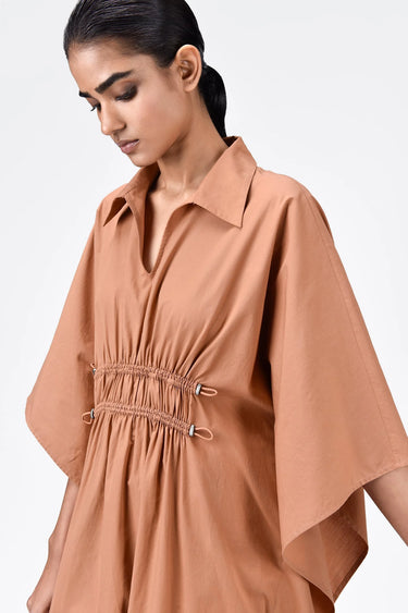 Oversized Cotton Poplin Dress with Front Slit Salmon - Genes Lecoanet Hemant