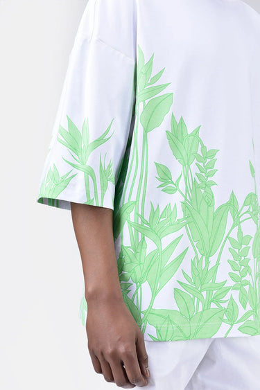 Oversized Crew Neck T-Shirt with Tropical Print