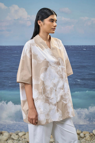 Stylish oversized shirt for women with abstract pattern, luxury designer wear India