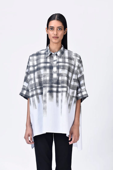 Oversized Giza Cotton Shirt with Dotted Check Print - Genes Lecoanet Hemant