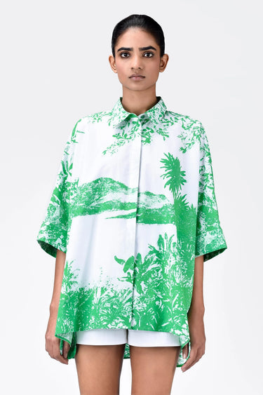 Oversized Monotone Landscape Print Shirt Mint Green - Genes Lecoanet Hemant