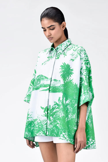Oversized Monotone Landscape Print Shirt Mint Green - Genes Lecoanet Hemant