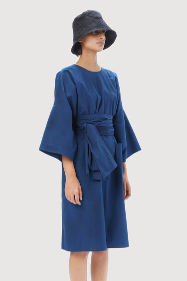 Oversized Round Neck Dress with Artistic Stamp Print Blue - Genes Lecoanet Hemant