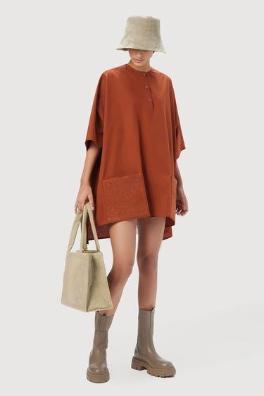 Oversized Round Neck Top with Front Placket Rust - Genes Lecoanet Hemant