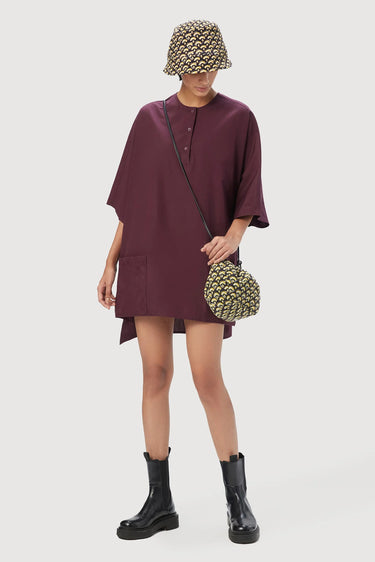 Oversized Round Neck Top with Front Placket Wine - Genes Lecoanet Hemant