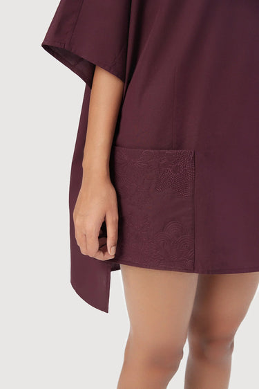 Oversized Round Neck Top with Front Placket Wine - Genes Lecoanet Hemant