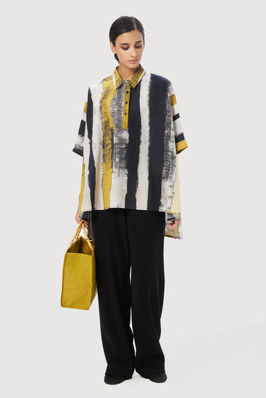 Oversized Shirt in Striking Large Stripes Print with Folded Cuff - Genes Lecoanet Hemant