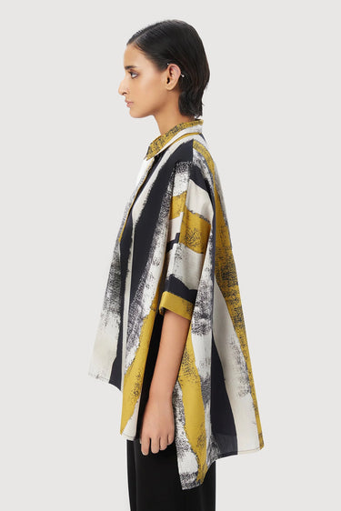 Oversized Shirt in Striking Large Stripes Print with Folded Cuff - Genes Lecoanet Hemant
