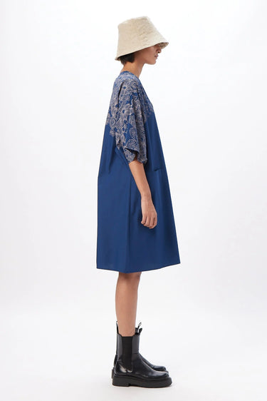 Oversized V-Neck Dress with Kimono Sleeves Blue - Genes Lecoanet Hemant