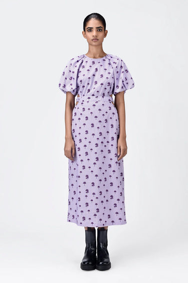 Palm Stripe A-Line Dress with Raglan Sleeves-Amethyst - Genes Lecoanet Hemant