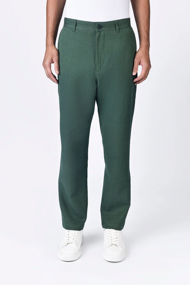 Pine Green Linen Herringbone Chinos with Bone Pocket - Genes Lecoanet Hemant