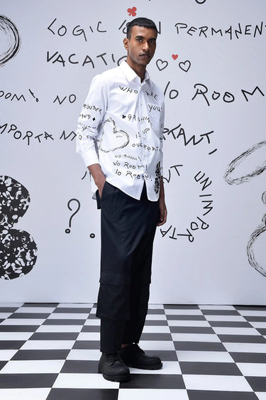 Poplin Scribble Regular Fit Shirt- White - Genes Online Store