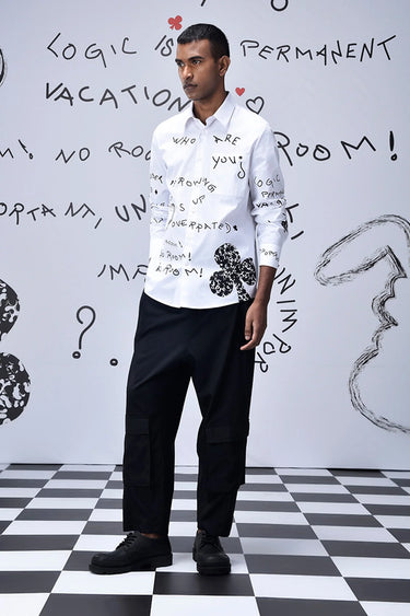 Poplin Scribble Regular Fit Shirt- White - Genes Online Store