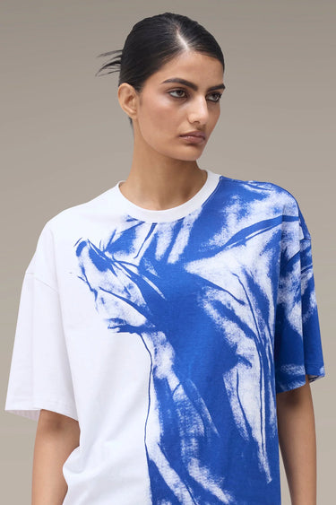 Women's Premium Abstract Print Oversized White T-Shirt - Combed Cotton Jersey