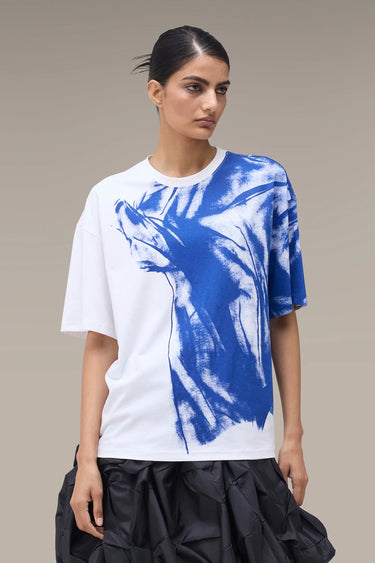 Women's Premium Abstract Print Oversized White T-Shirt - Combed Cotton Jersey