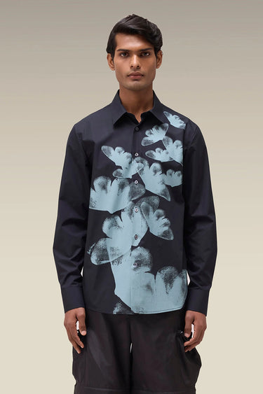 Men's Premium Black Botanical Print Cotton Poplin Shirt