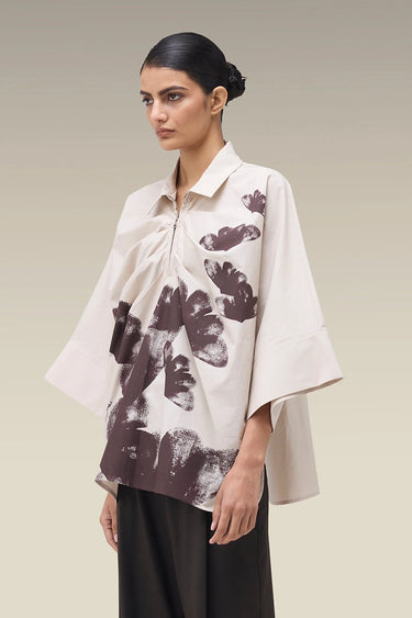Premium Fawn Floral Print Cotton Poplin Shirt - Free Size