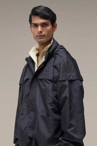 Men's Premium Black Hooded Nylon Windbreaker Jacket