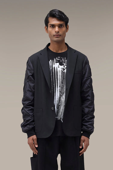 Men's Premium Black Hybrid Blazer Bomber Jacket