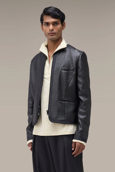 Men's Premium Black Textured PU Leather Jacket