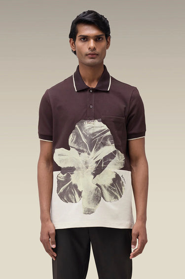 Men's Premium Chocolate Brown Floral Print Cotton Pique Polo