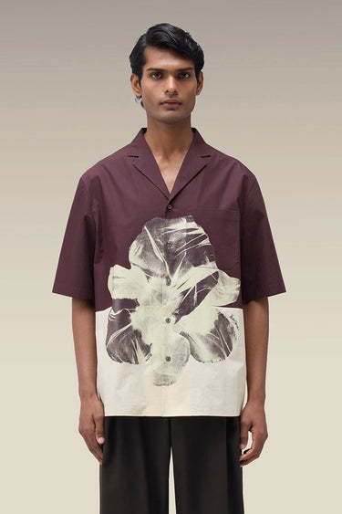 Men's Premium Chocolate Brown Floral Print Cotton Poplin Shirt