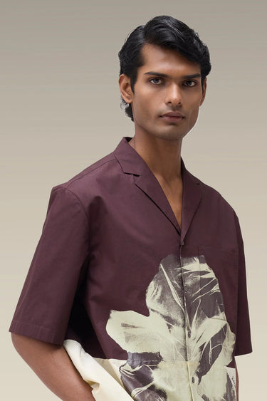 Men's Premium Chocolate Brown Floral Print Cotton Poplin Shirt