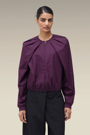 Premium Deep Purple Pleated Cotton Bomber Jacket