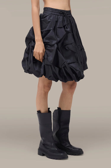 Women's Premium Crushed Texture Bubble Skirt - Black Nylon