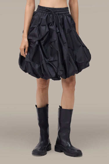 Women's Premium Crushed Texture Bubble Skirt - Black Nylon