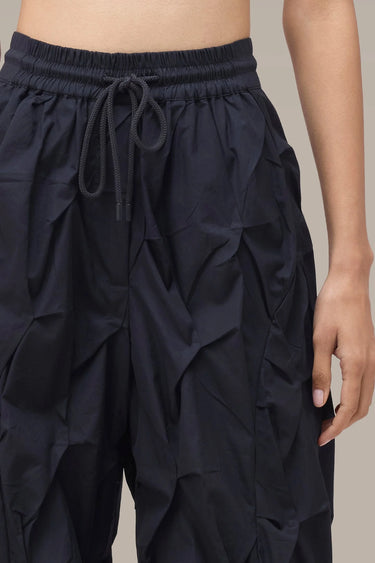 Women's Premium Crushed Texture Wide Leg Trouser - Black Giza Cotton