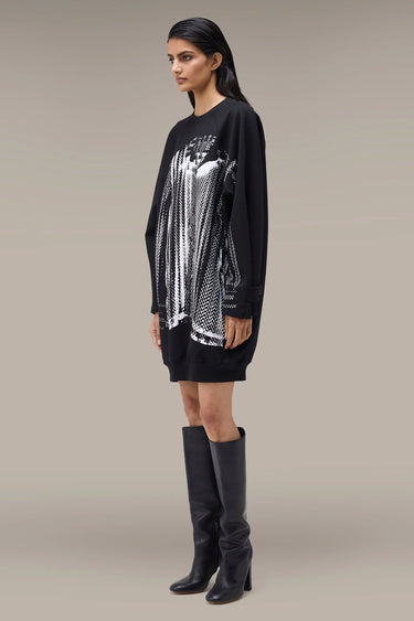 Women's Premium Halftone Print Oversized Sweatshirt Dress - Black Poly Scuba
