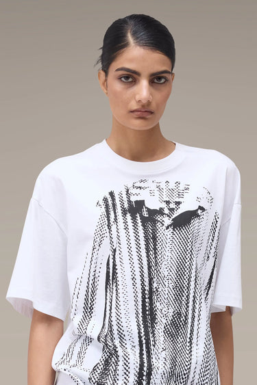Women's Premium Halftone Print Oversized White T-Shirt - Combed Cotton Jersey