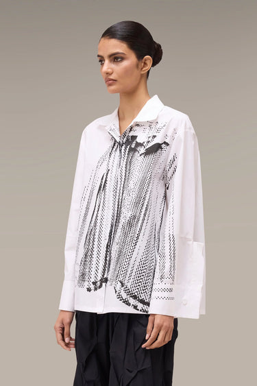 Women's Premium Halftone Print Relaxed Shirt - White Giza Cotton Poplin